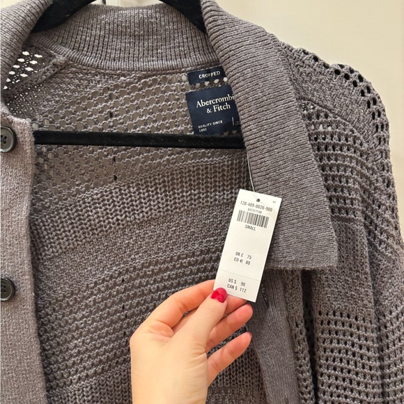 Abercrombie & Fitch Men’s Open-Knit Button-Up Cardigan in Gray - Picture 3 of 4